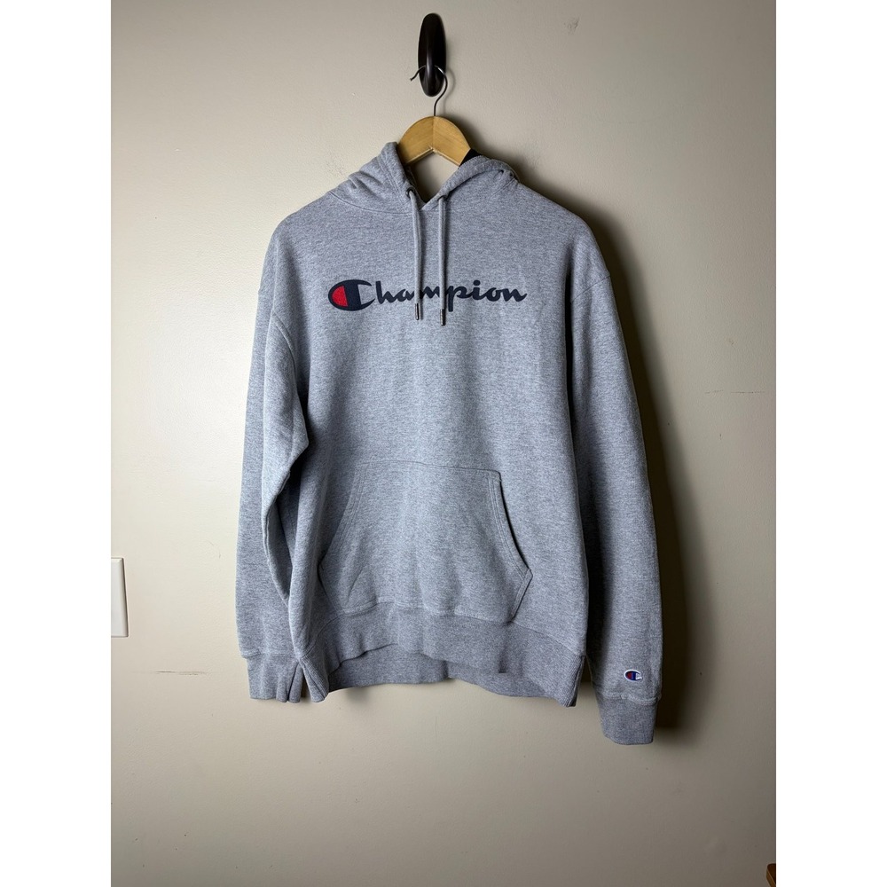 Champion Hoodie Men's L Gray Logo Pullover Sweatshirt Casual